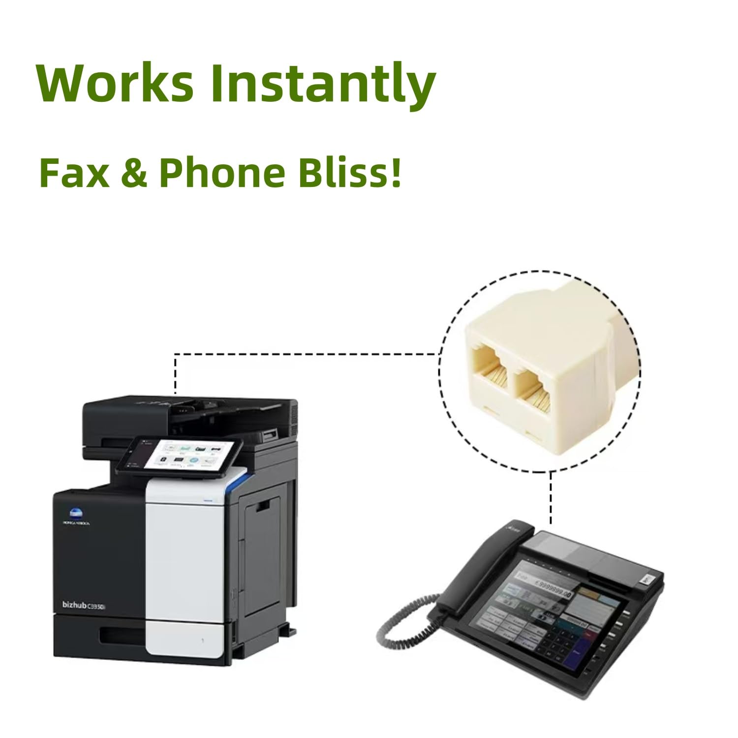 Telefonleitungsverteiler, Premium-Telefonbuchsen-Splitter, 2-Wege-RJ11-6P4C-Adapter für Festnetztelefon (1 Splitter + 12,7 cm Kabel), kompatibel mit Faxgerät, Heim-/Bürotelefonen