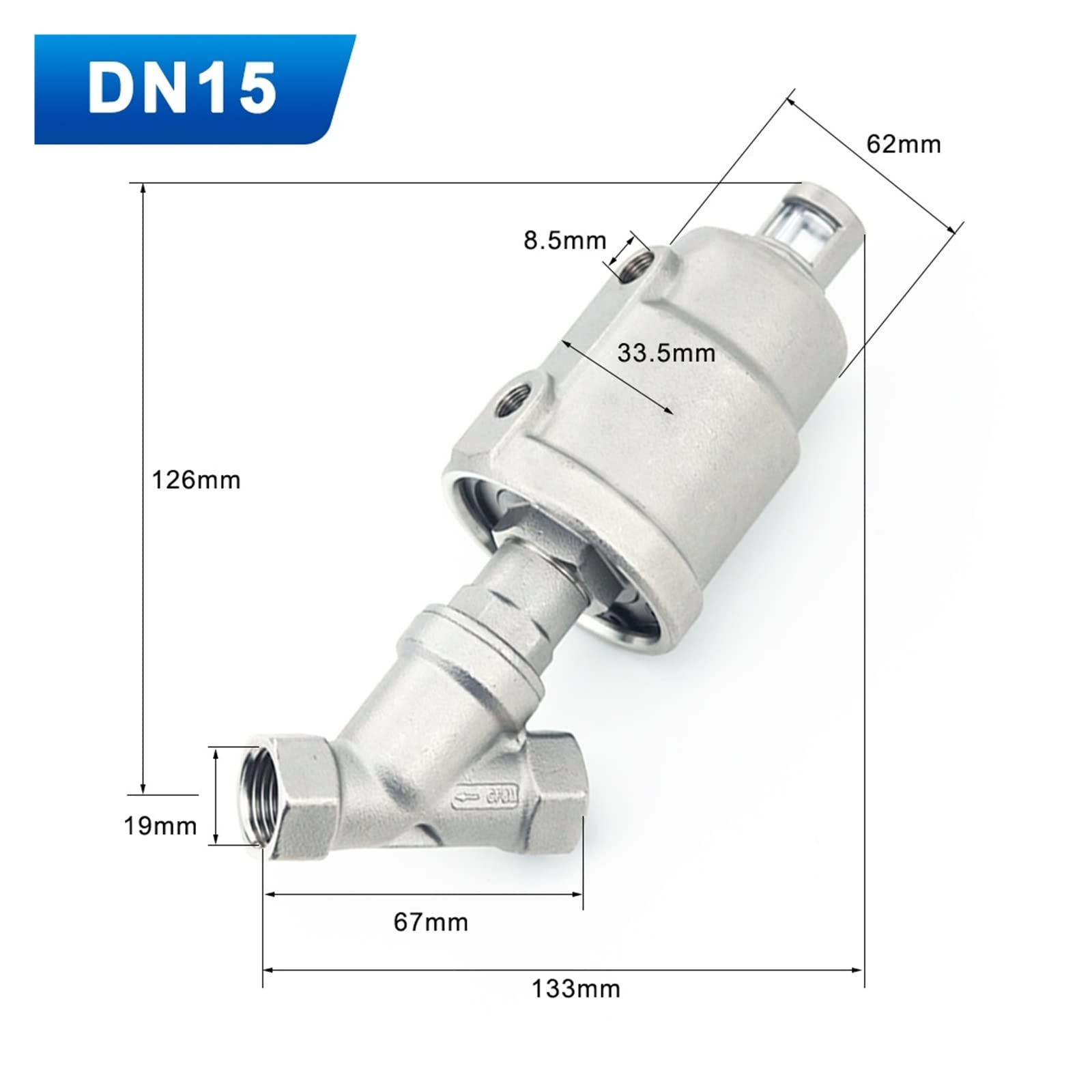Pneumatyczny zawór gniazda z gwintem wewnętrznym 1/2 "3/4" 1", ze stali nierdzewnej 304, pojedynczy/podwójny efekt, DN15 DN20 DN25, normalnie zamknięty (Dn15, Double Acting)