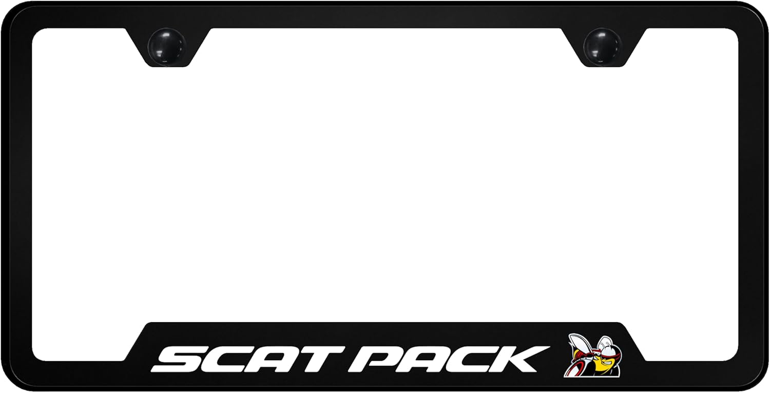 Au-TOMOTIVE GOLD, INC. Officially Licensed UV Print Logo on Black Polycarbonate Notched License Plate Frame for Dodge Scat Pack