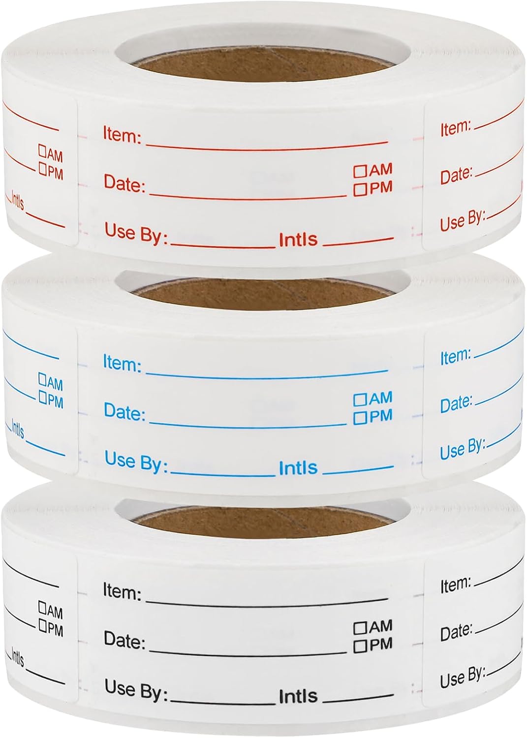 3 Rolls Removable Food Labels, 1500 Date Stickers, 1 x 2 Inch, 3 Colors