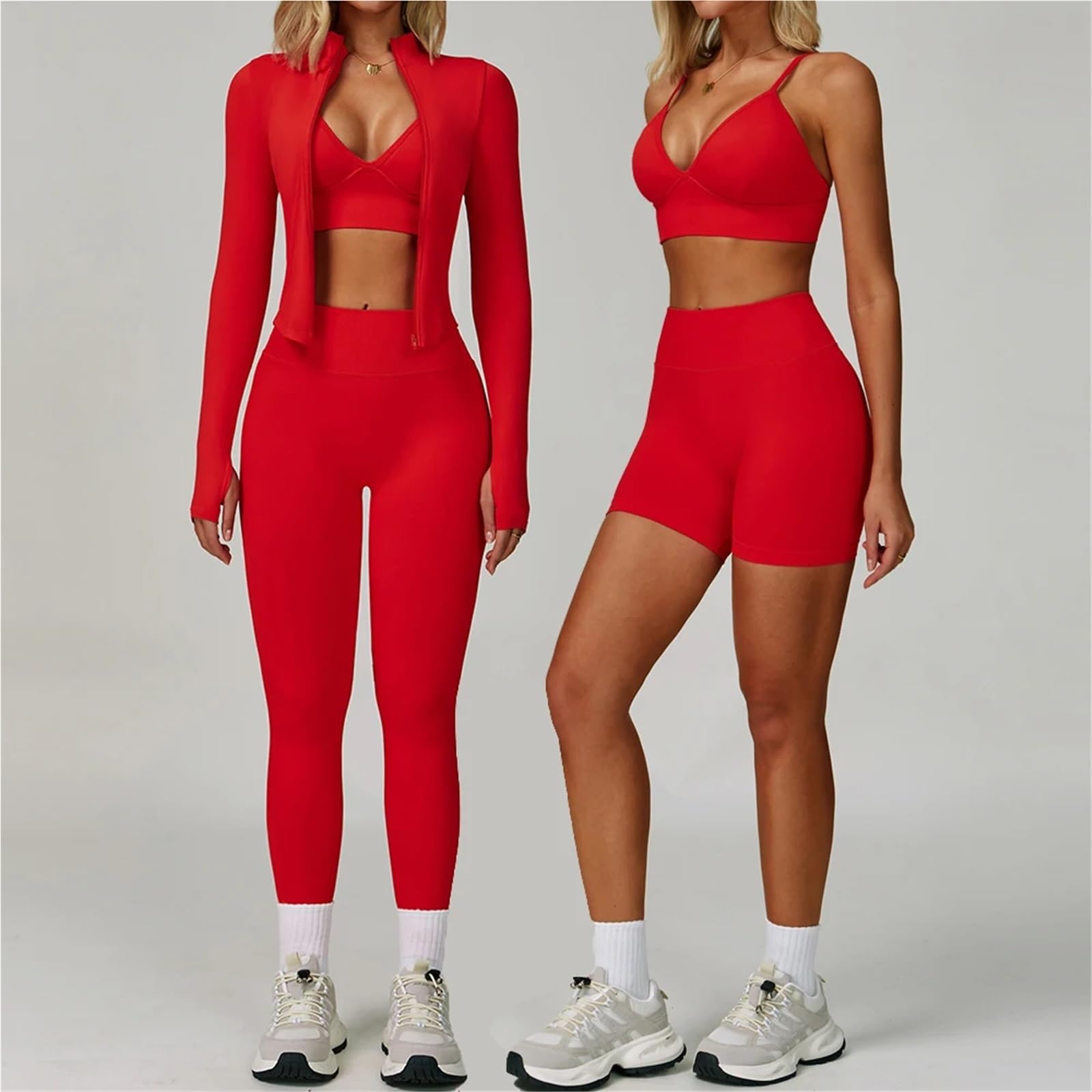 Donna Set di Abbigliamento Yoga Set da yoga senza cuciture for abbigliamento sportivo 2/3 pezzi, palestra a maniche lunghe donna, completo di sport fitness(Deep coffee set-2,L)