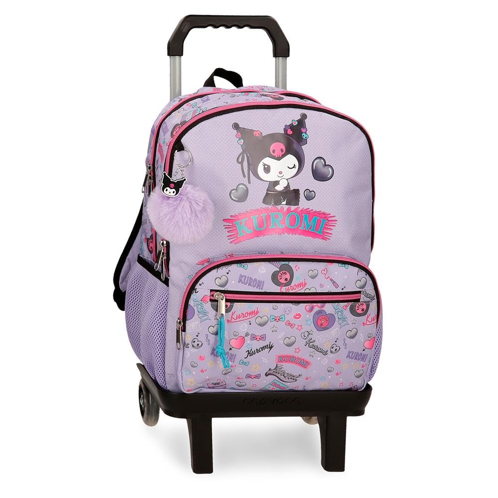 Sanrio Kuromi Retropop Double Compartment School Backpack with Purple Trolley 32x44x17 cm Polyester 24L
