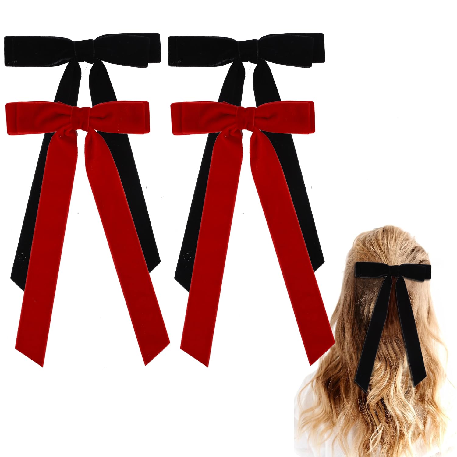 4PCS Velvet Hair Bows Hair Ribbon Clips Big Fall Alligator