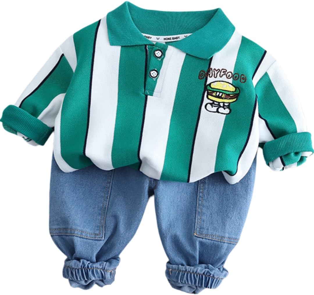 GOOGO GAAGA Printed T-shirt with Denim Pant for Boys - Cotton Clothing Set for Baby Boy | Soft Fabric Half Sleeves Tshirt | Regular Fit Kids Outfit, Black Color