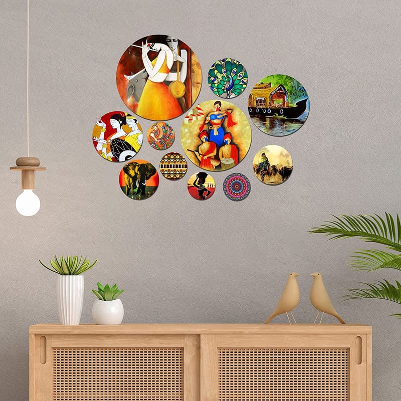 Image of Rajasthani Design Wooden Wall Hanging Decoration Item for Home|Office|Gift|Living Room|Bedroom|Wall Decoration (Multi 4)