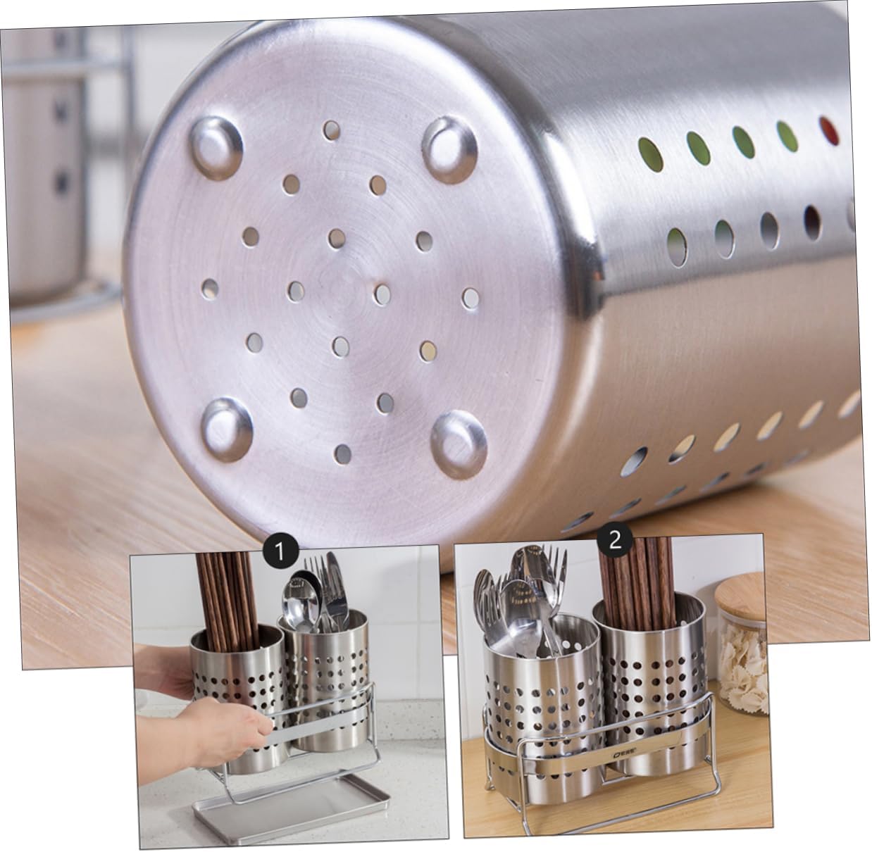 Luxshiny 1Set Stainless Steel Utensil Organizer Cutlery Holder with Drain Design for Kitchen Countertop Air Vent for Quick Drying Caliber Storage for Chopsticks