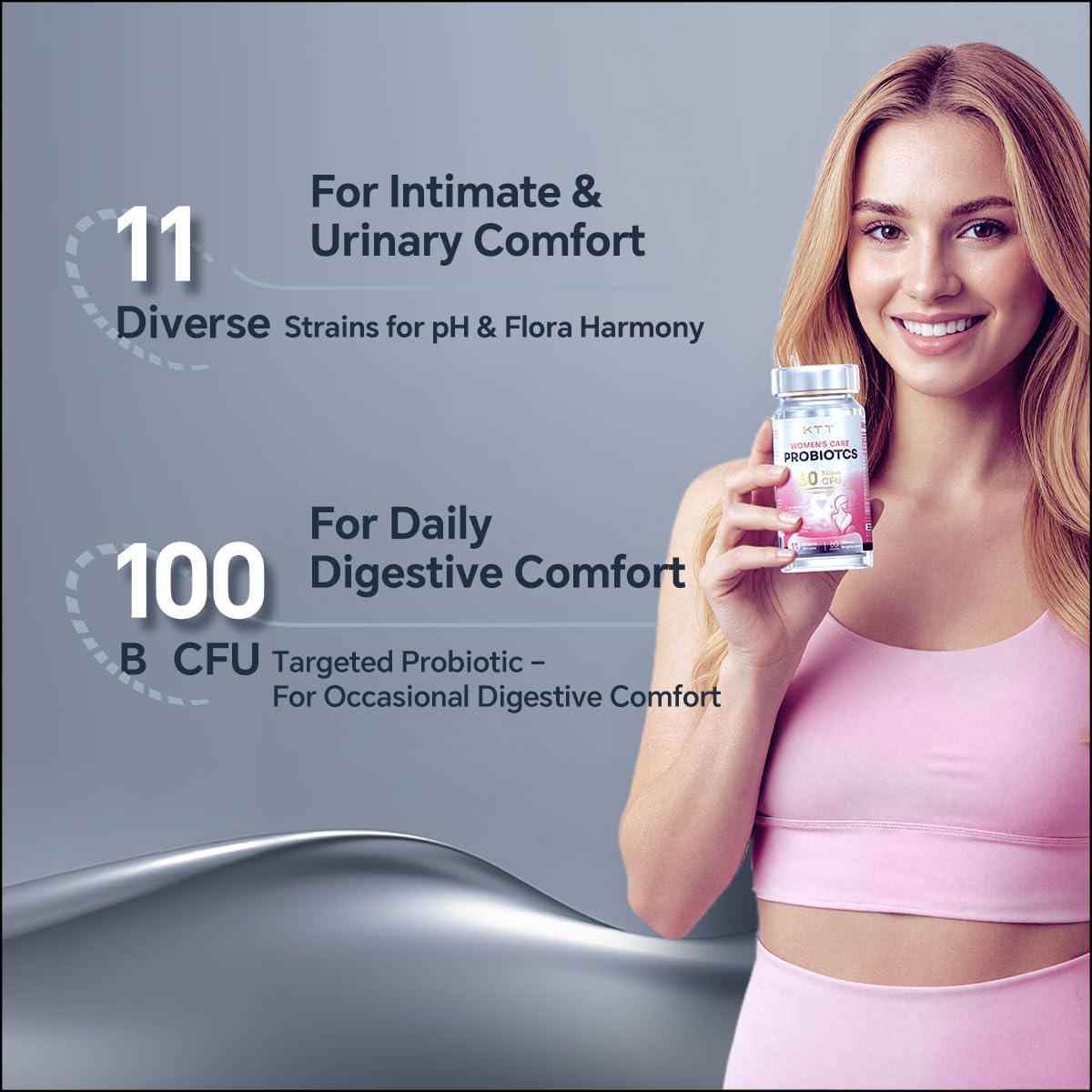 KTT Probiotics Made in the USA, PH Balance for Women, 100 Billion CFUs Womens Probiotic for Urinary, Odor Control, Flor, Ph Balance & Hormone 60 Caps