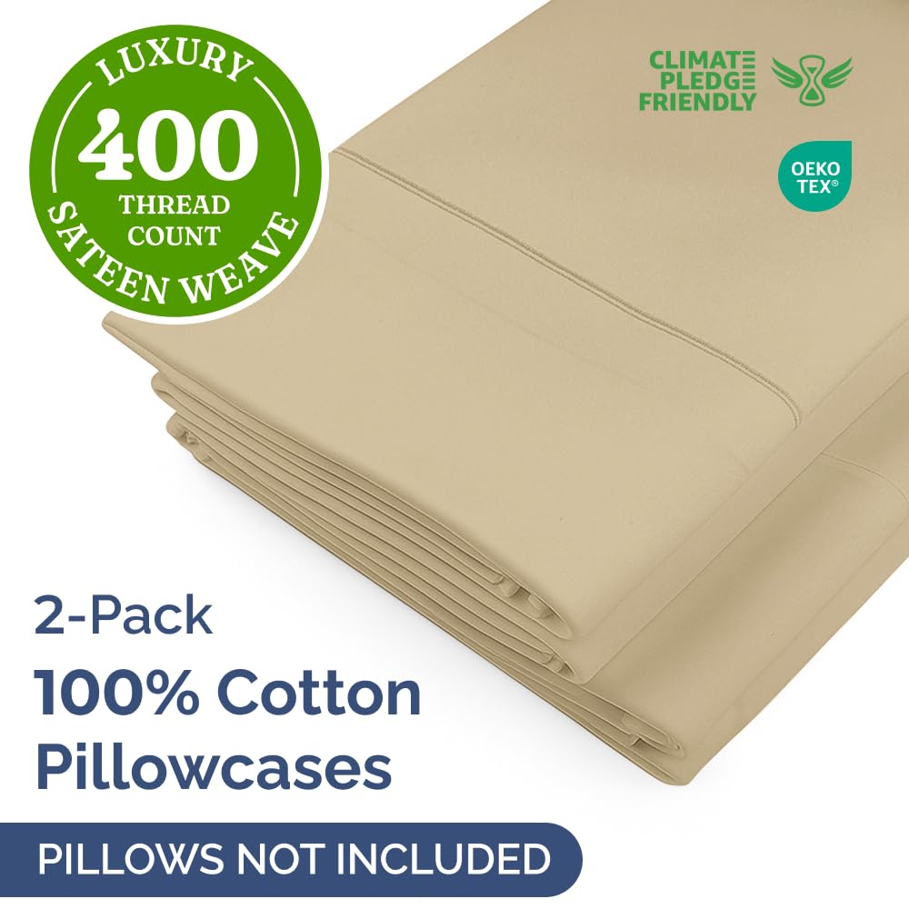 Fundas para almohadas 100% algodón tamaño King - Fundas de almohada refrescantes, transpirables y suaves, juego de 2 - 400 hilos de algodón - Libres de arrugas y decoloración - Protectores lavables a