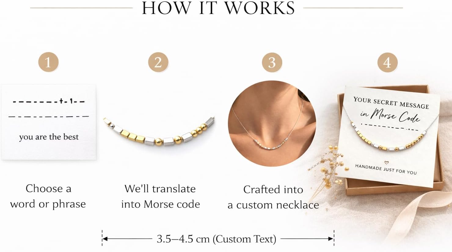 Custom Morse Code Necklace, Personalized Beaded Bar Necklace, Two-Tone Gold and Silver, Unique Gift Jewelry