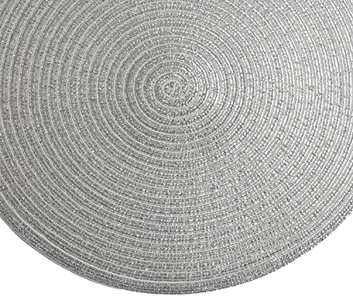 Image of SHACOS Glitter Silver Round Braided Placemats Set of 4 Sparkle Bling Place Mats Washable Glitz Table Mats for Holiday Party Wedding Holiday Dining Table Decoration (4, Silver)
