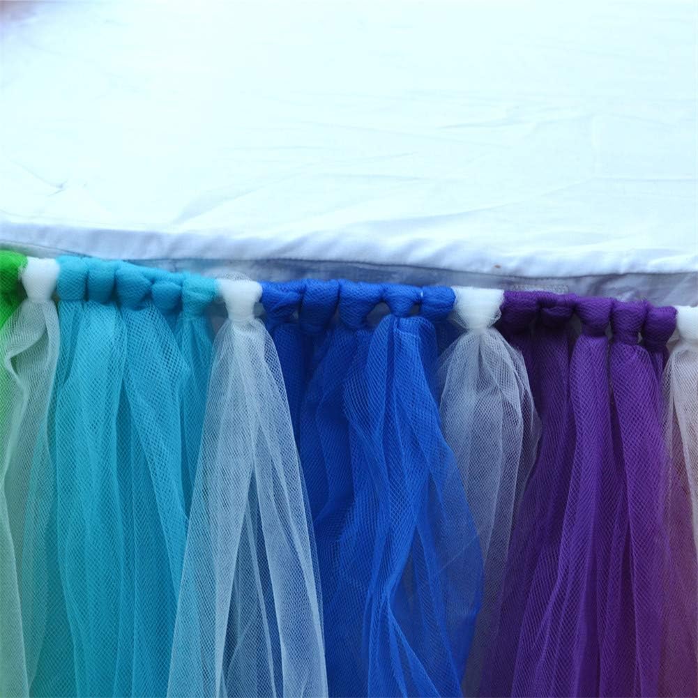 Honeystore Tutu Table Skirt Rainbow Table Skirt for Rectangle or Round Table Skirting Decoration for Bridal Shower Wedding Baby Shower Birthday Party Decor