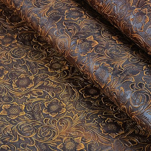 Genuine Leather Tooling Sheets Cowhide Western Cowboy, Leather Sheets for Crafts Tooling Sewing Wallet Earring Hobby (Yellow Brown_Wester Cowboy 8