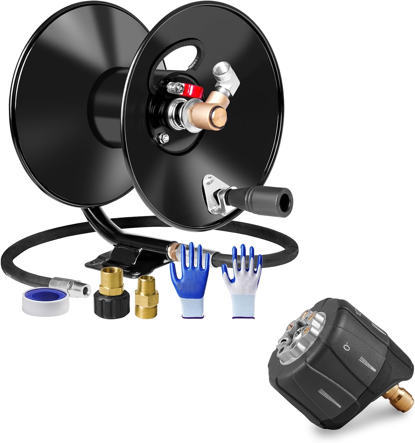 MEKOH Pressure Washer Hose Reel 50ft & Pressure Washer Nozzle, 7-in-1