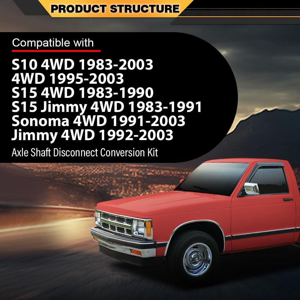 Axle Shaft Disconnect Conversion Kit Compatible with Chevy S10 4WD, S15 Jimmy 4WD 1983-2003 PSL500 Black