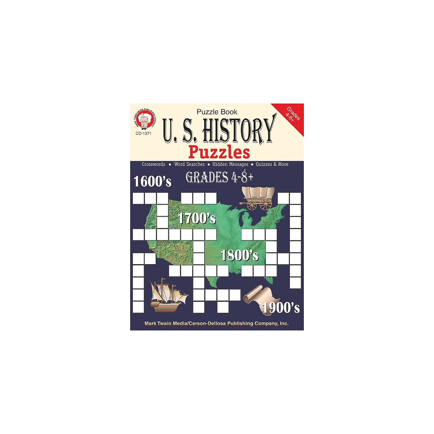 Mark Twain US History Puzzles Activity Book, American History Puzzle Book for Grades 4-8+, Crossword Puzzle, Word Search & More Brain Games, Mark Twain Books