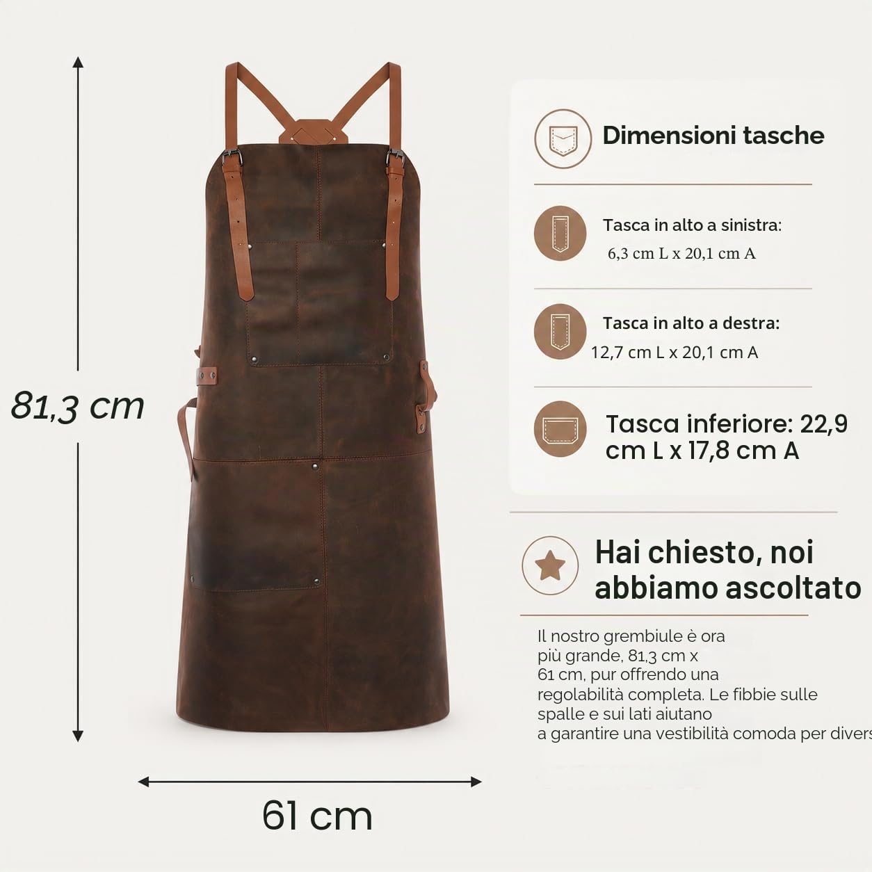 Theodore Grembiule in Pelle – Design Incrociato per Comfort Massimo, Perfetto per Barbecue, Cucina e Lavoro, con 2 Tasche Pratiche