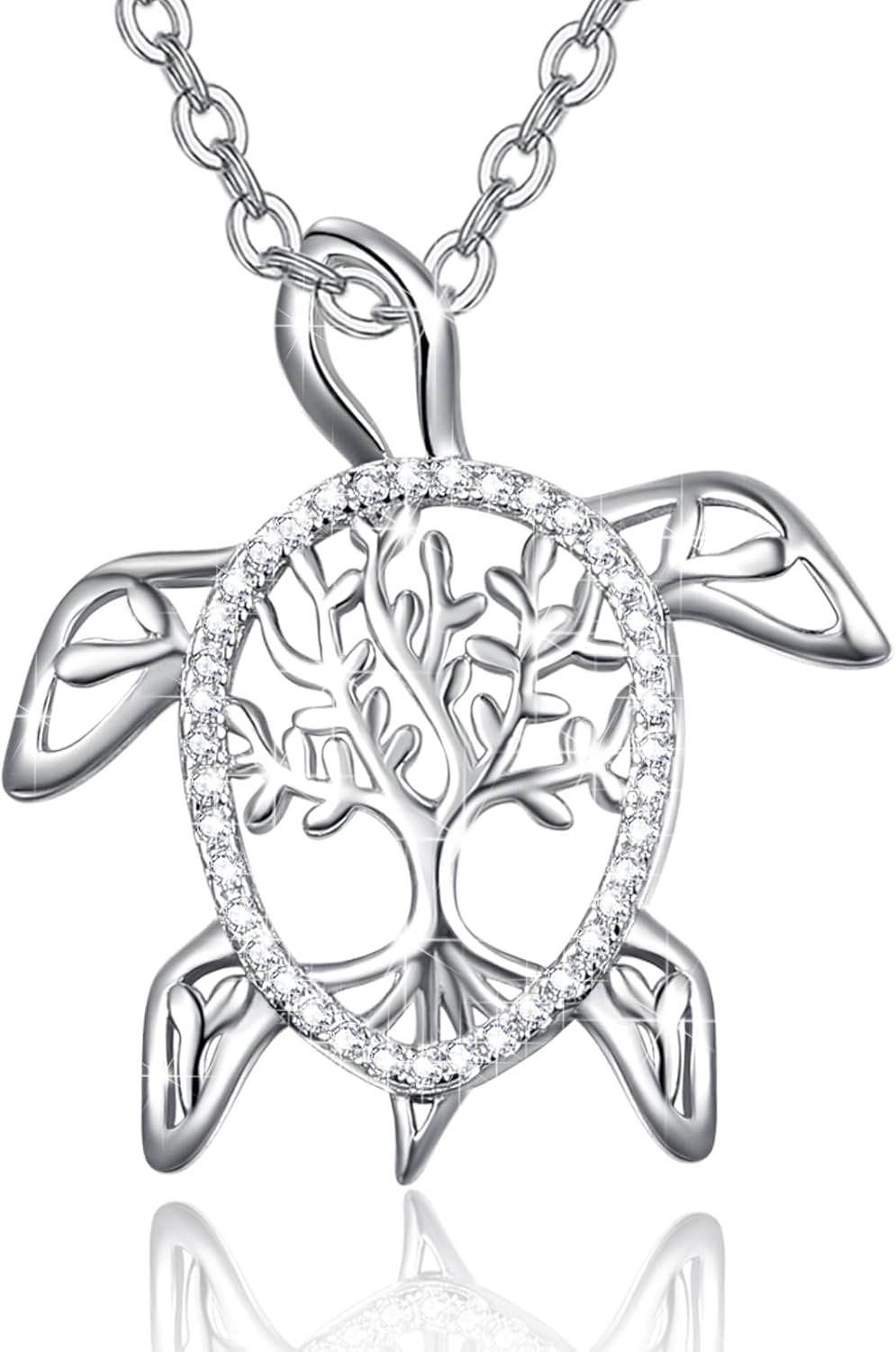 Dreamboat Turtle Necklace 925 Sterling Silver Tree of Life Sea Turtle Pendant Necklaces Tortoise Jewelry Birthday Party Gifts for Women
