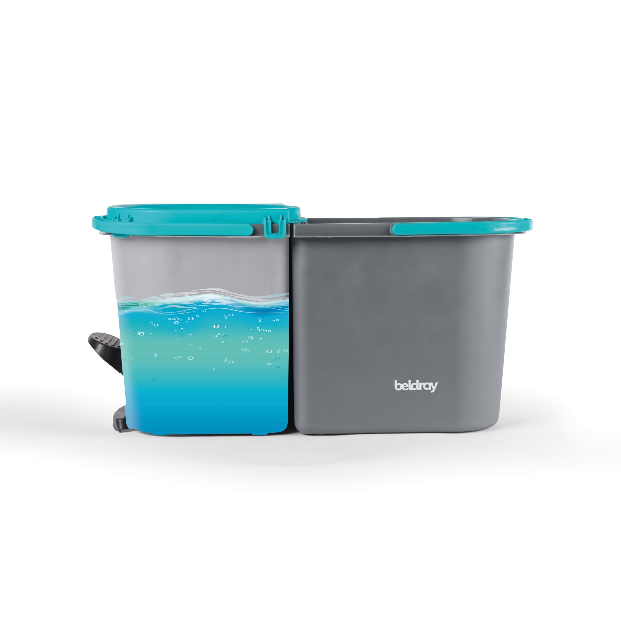 Beldray Antibac - Mopa giratoria con cubo, cubo de fregona de doble compartimento, agua limpia y sucia, 2 asas para una fácil maniobrabilidad, función de giro activada por pedal, cabezal de fregona de