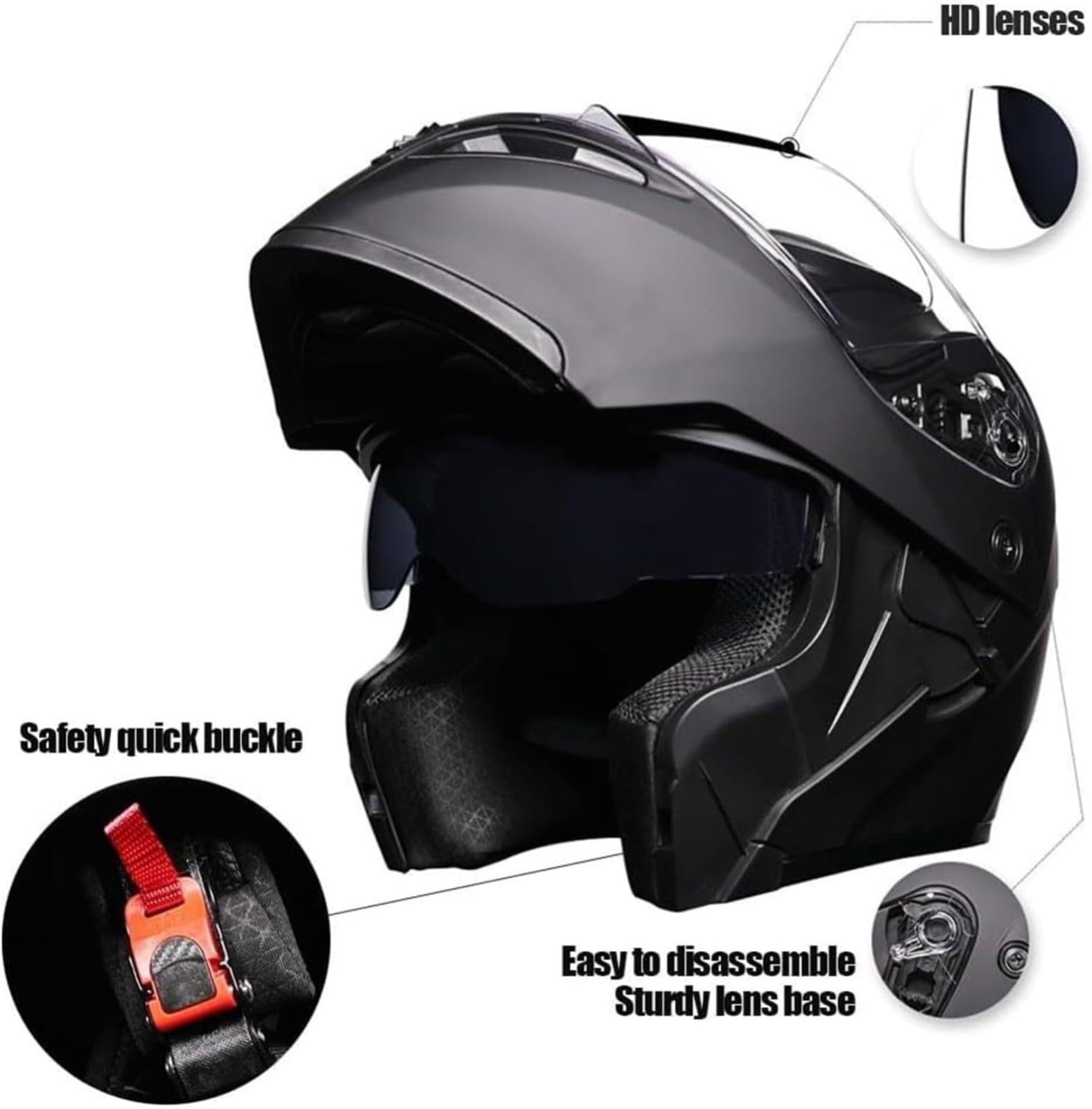 Kask motocyklowy integralny, z wbudowanym mikrofonem do automatycznej reakcji, kask szczękowy z certyfikatem ECE z kaskiem motocyklowym Bluetooth, kask z podwójnym wizjerem I, rozmiar XXL = 63