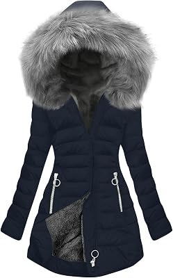 Women Winter Coats Mid Length Sherpa Lined Warm Heavy Jacket Thickened Windproof Quilted Parka Outerwear With Fur Hood