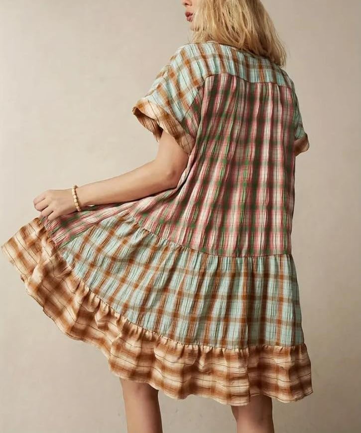 Women Boho Floral Babydoll Mini Dress Y2k Puff Sleeve Ruffle Flowy Short Dress Cute Summer V Neck Patchwork Dresses - Image 4