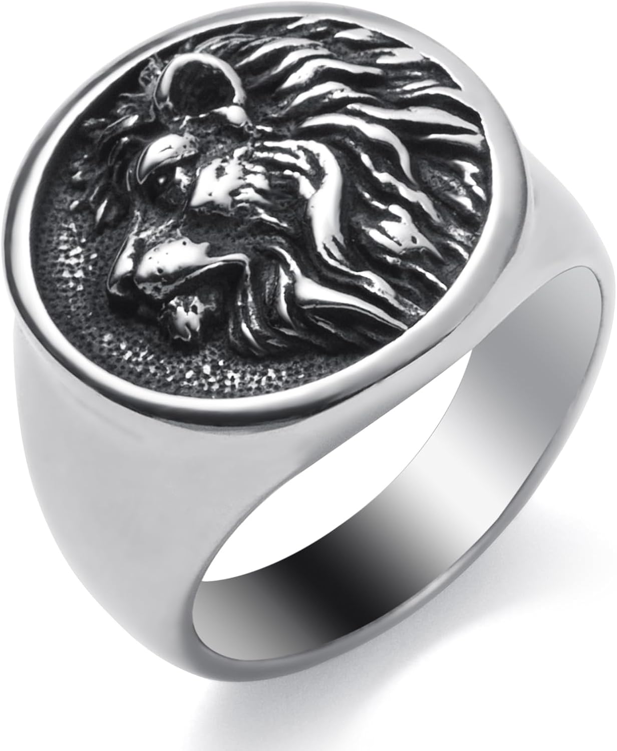 Mens Signet Ring Stainless Steel Lion Eagle Head Statement Rings Jewelry for Men Size 8/9/10/11/12/13