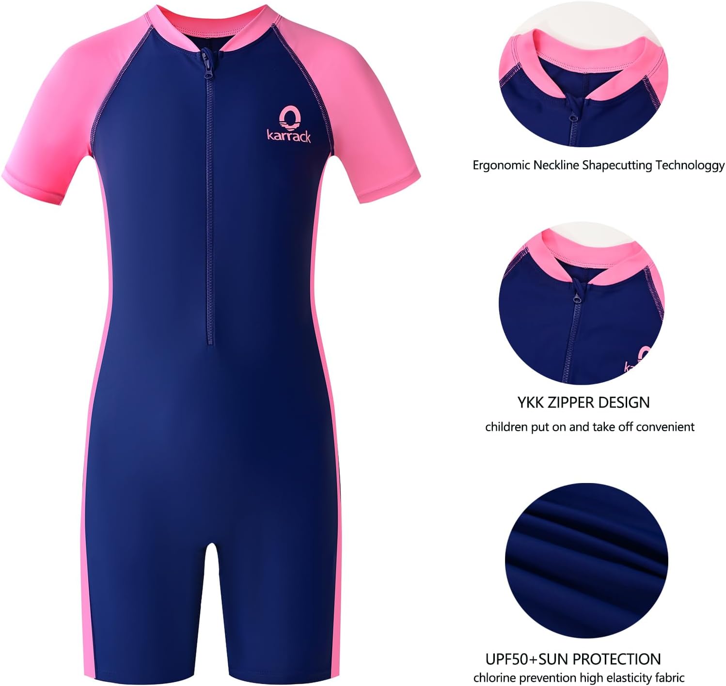 karrack Girls and Boys One Piece Rash Guard Swimsuit Kid Water Sport Short Swimsuit UPF 50+ Sun Protection Bathing Suits - Image 5