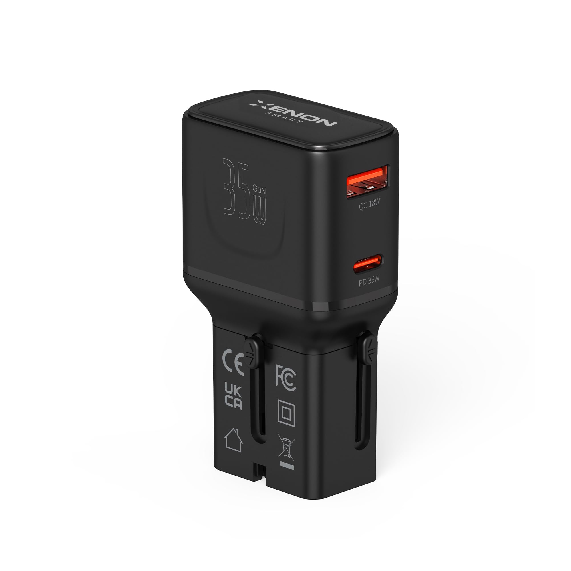 Xenon Smart Priz Dönüştürücü | 35W GaN Hızlı Şarj 200+ Ülke USB-C & USB-A PD PPS Seyahat Adaptörü X6407