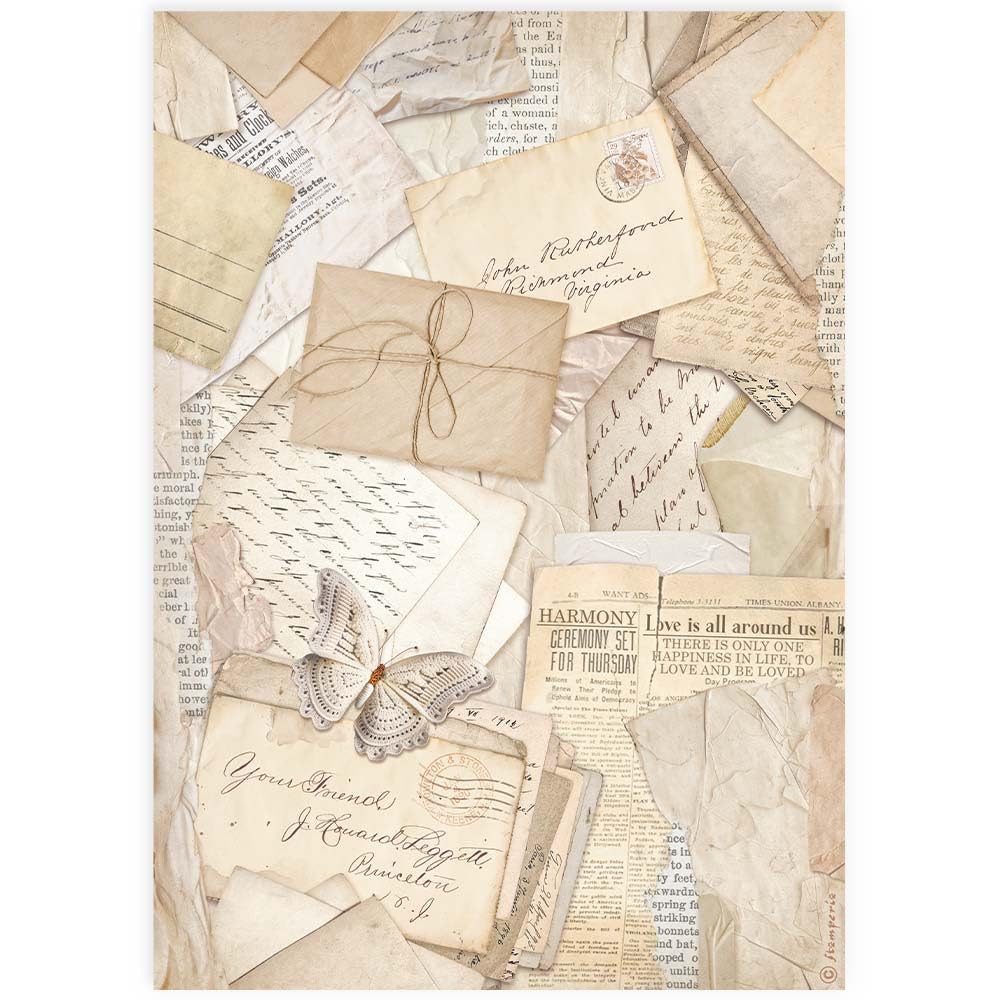 Stamperia A4 Rice Paper - Vintage Letters and Butterfly Design for Decoupage and Crafting