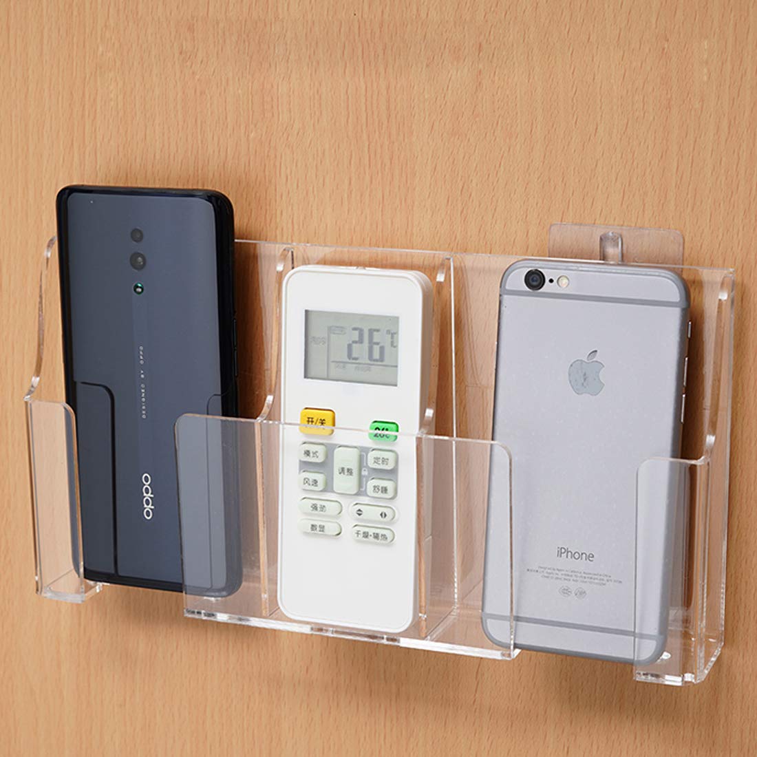 Acrylic Cell Phone Storage Holder Wall Mount TV Remote Control Media Storage Box Organizer (Upgrade, 3 Solts)-image-18
