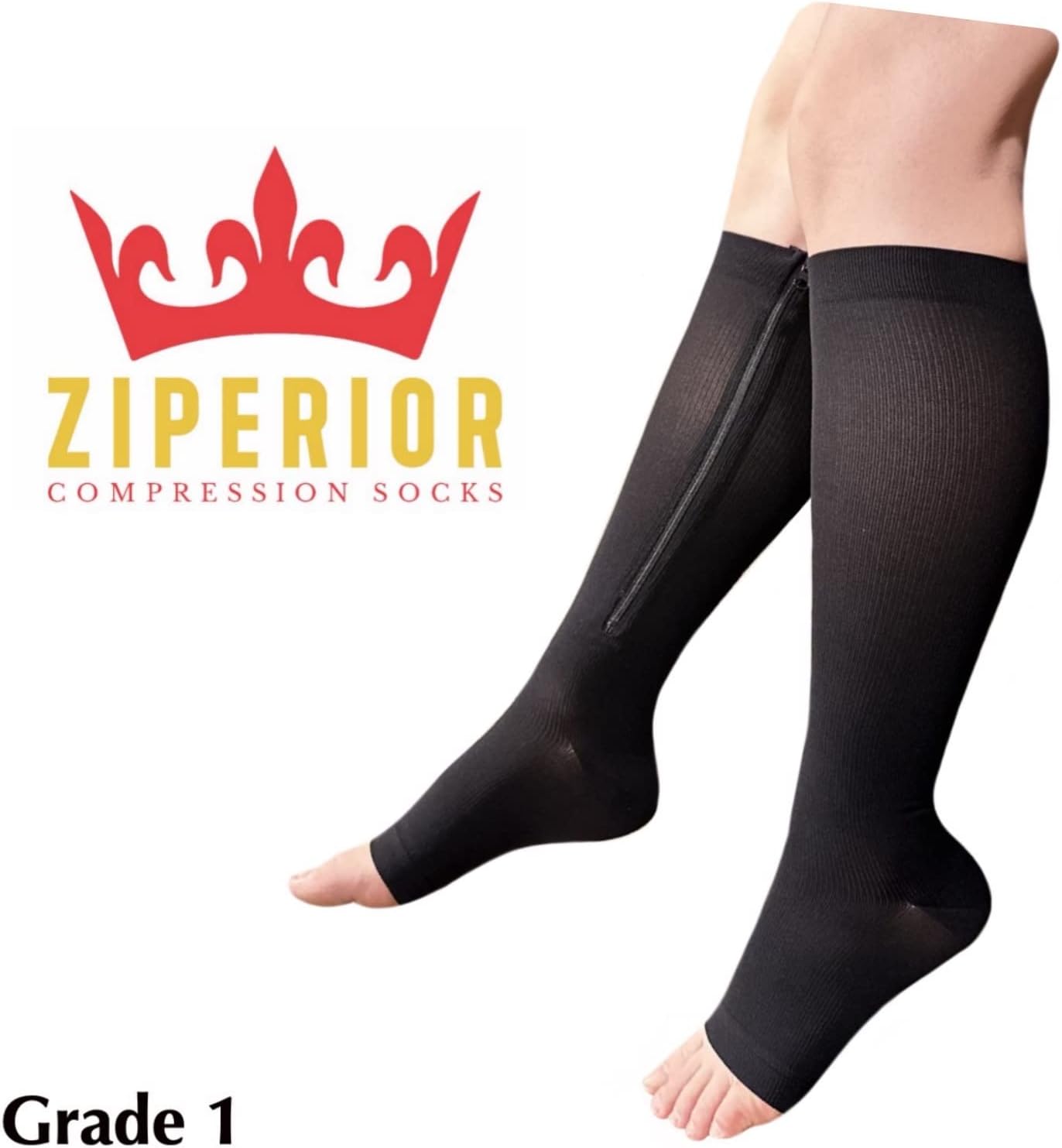 Open Toe 15-20 mmHg Compression Grade Calf Pain Leg Inside Zipper Socks