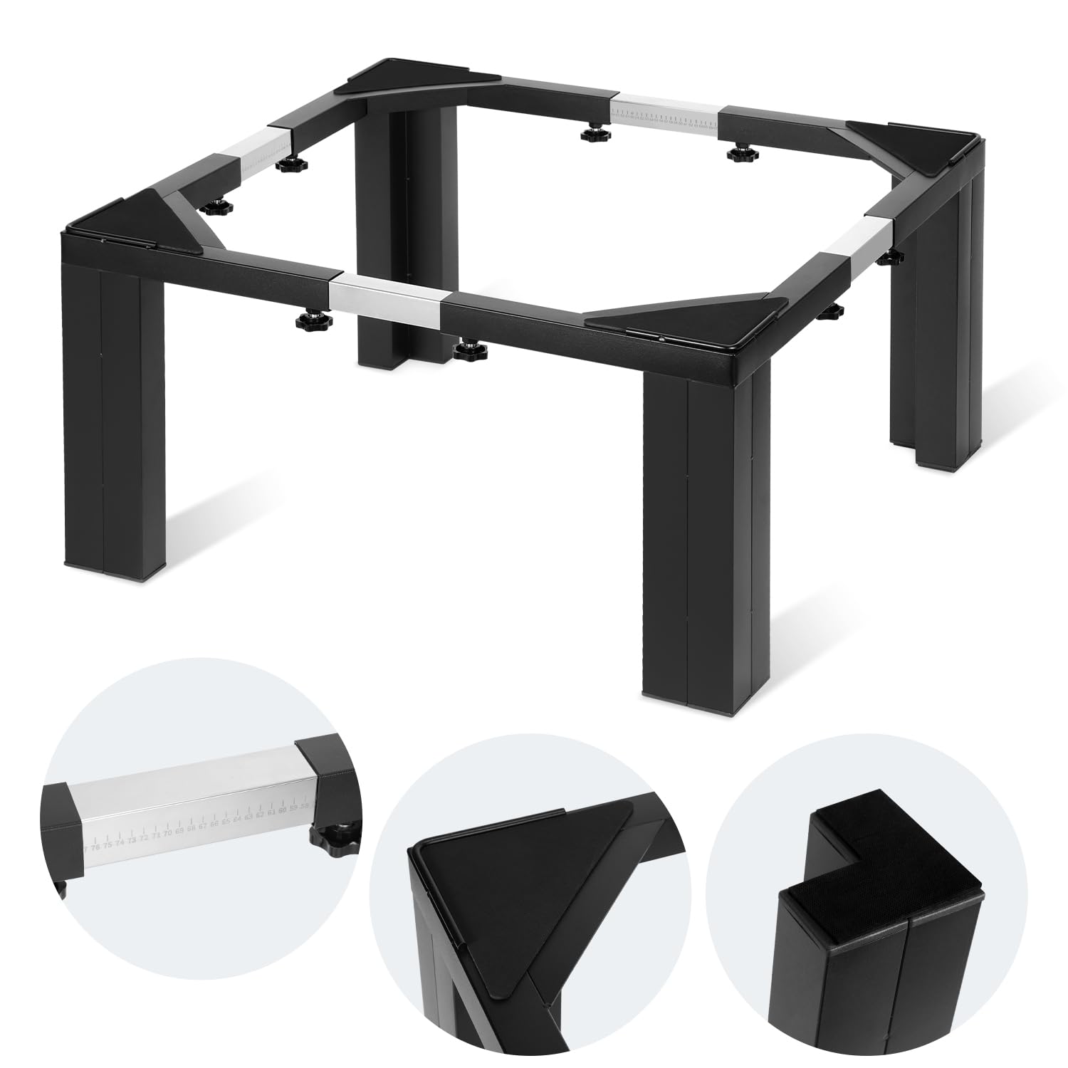 Fiqops waschmaschinen untergestell, Verstellbare Rostfreier Waschmaschine Untergestell 50-80cm,waschmaschine untergestell mit Einstellen der Skala,Untergestell für waschmaschine,Schwarz