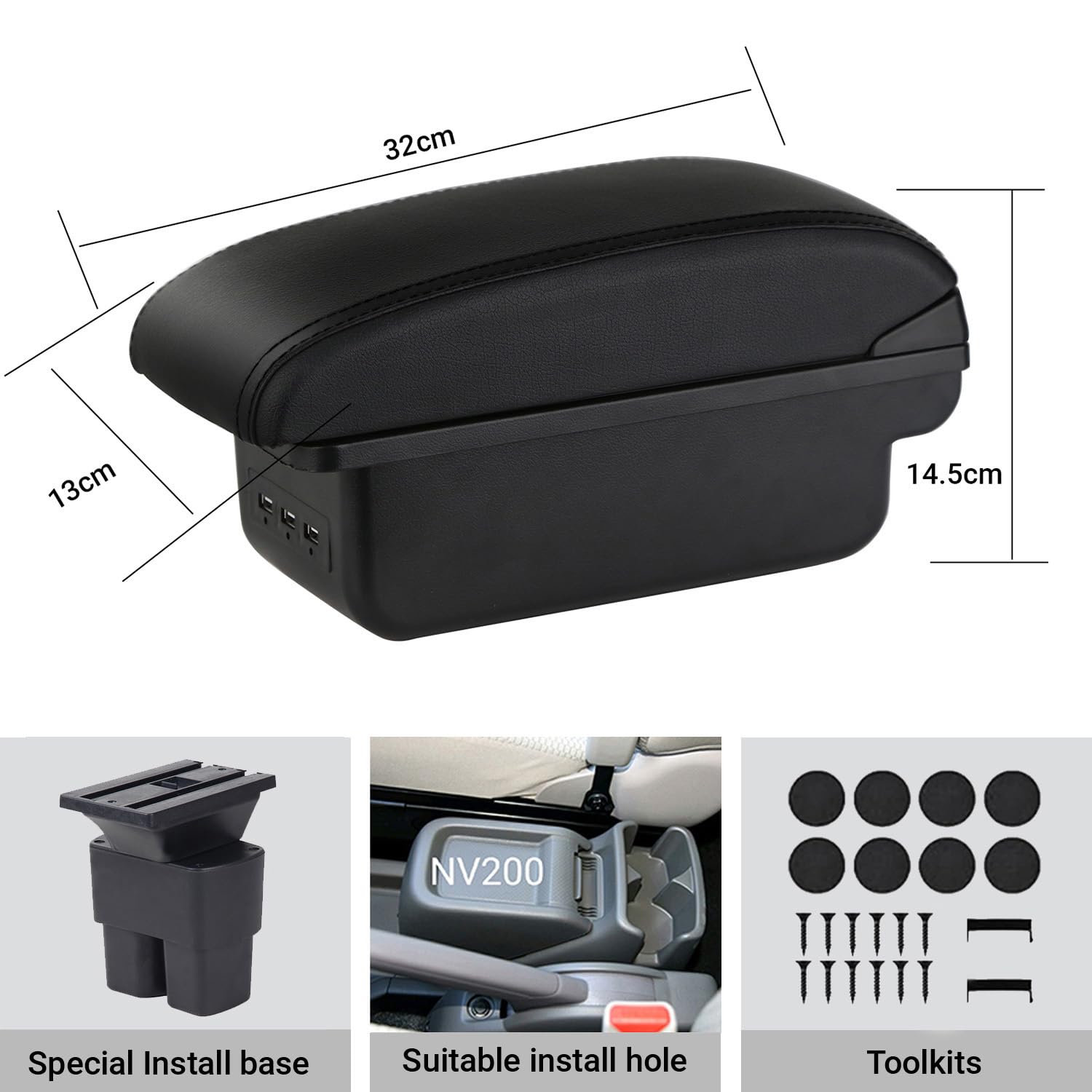 YJYWZH Auto Braccioli per Nissan NV200 Evalia 2010-2017 Bracciolo Bracciolo Doppio Strato Scatola Portaoggetti Console Centrale Interna with 3 USB Charging Port