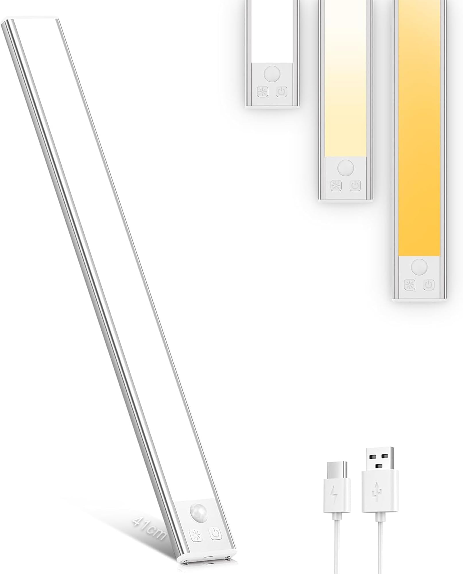 OUILA Under Cabinet Kitchen Lights, 72 LED [1 Pack] 3 Color Stepless Dimming Motion Sensor Lights Indoor, 2800mAh USB-C Rechargeable LED Lights for Cupboard, Kitchen