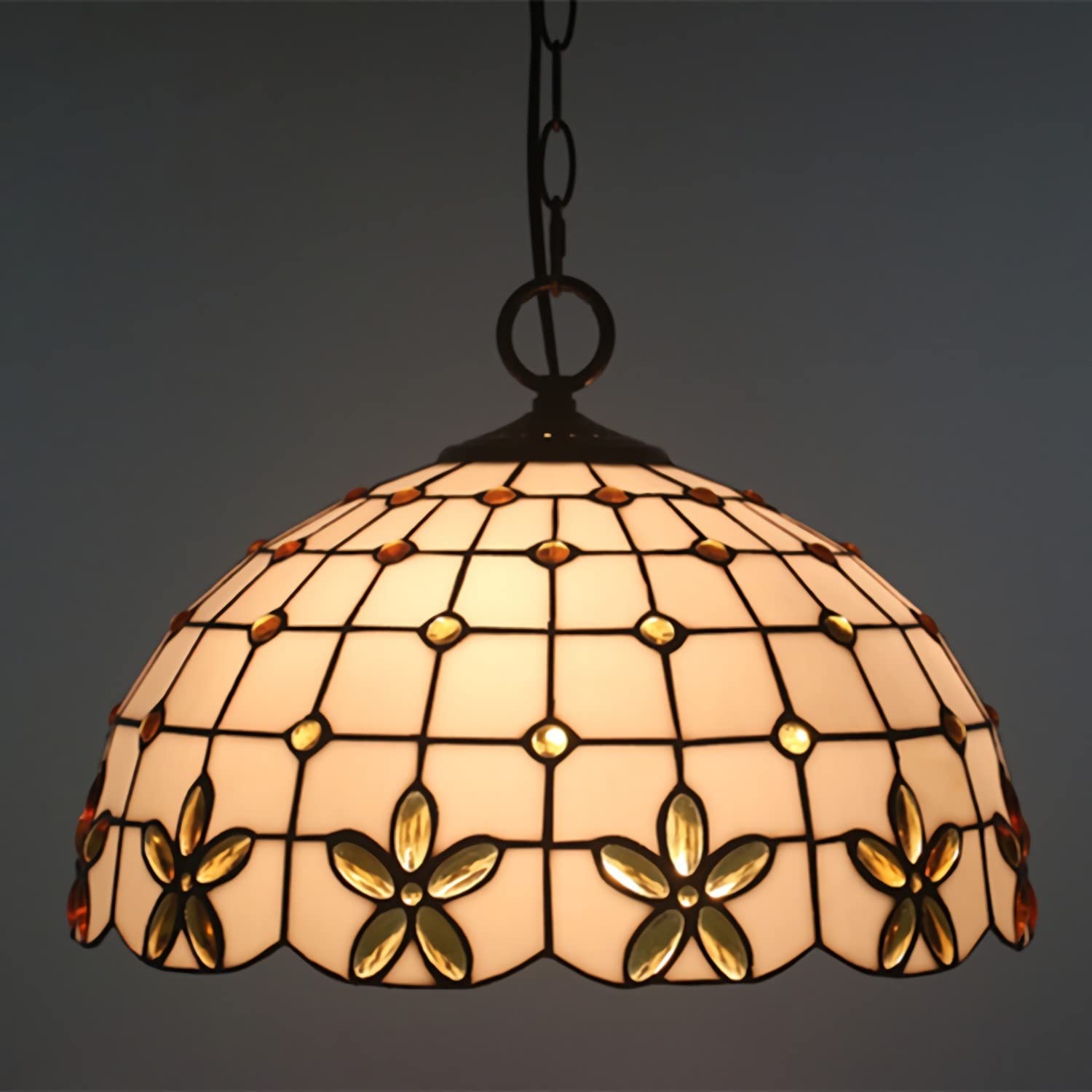 YNIYUJKL Tiffany-Style Chandeliers,Vintage Stained Glass Pendant Light Fixtures, Adjustable E27 Ceiling Light For Living Room Bedroom Dining Room Hallway,Yellow,20Cm-Red-20Cm,Yellow-40cm