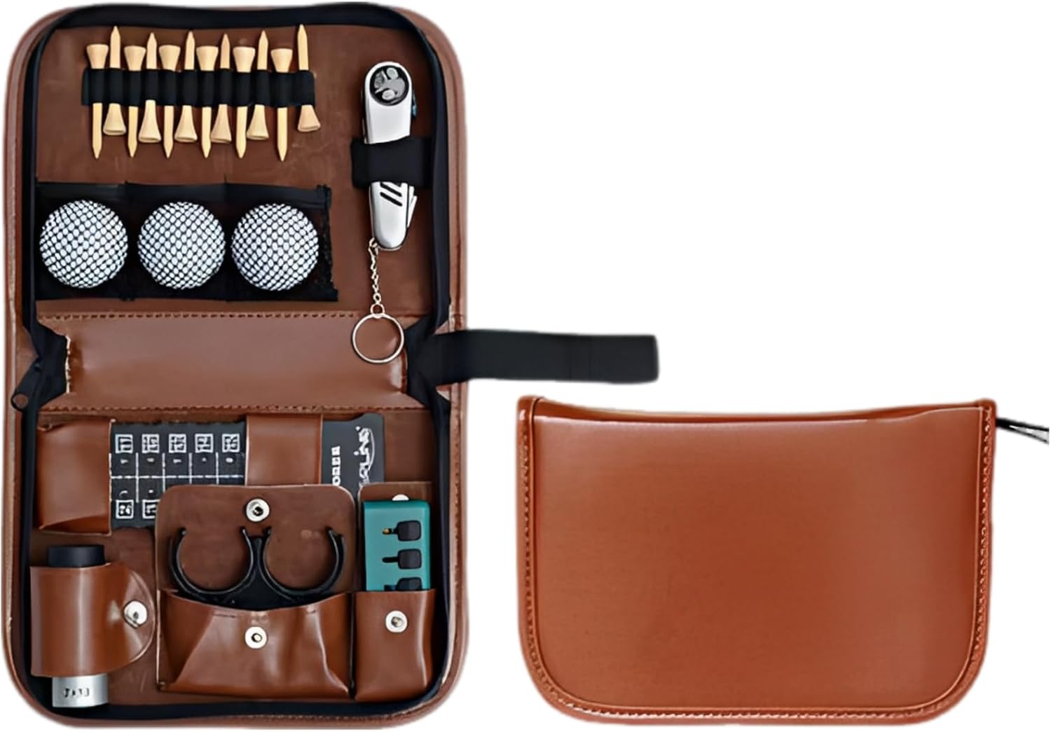 Golf Tool Bag Set, Leather Golf Accessories, Portable Organizer With Zipper, 9.8 X 6.7 X 2.4 In, Gift Set Includes Rangefinder Pocket