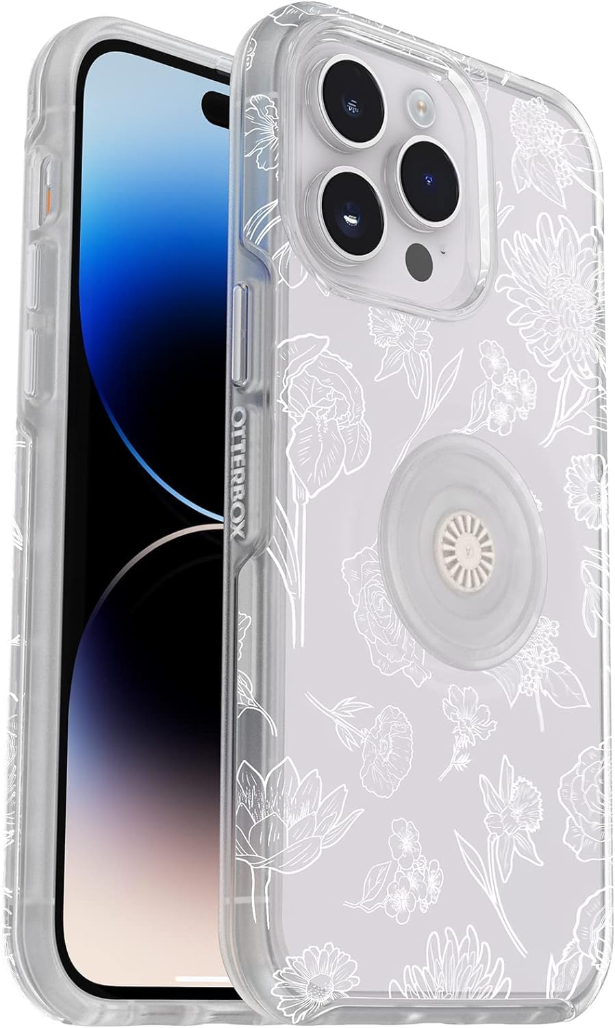 OtterBox + Pop Symmetry Series Slim Case for iPhone 14 PRO (ONLY) with PopSockets PopGrip - Non-Retail Packaging - (Flower of The Month)