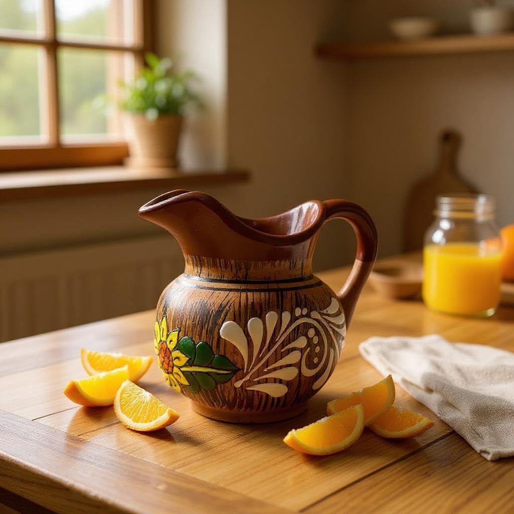 Mis Jarritos Handmade Mexican Clay Jarrita - Small Ceramic Pitcher for Tea, Coffee, and Hot Drinks -Traditional Pottery, Food Safe, Decorative & Functional Kitchenware