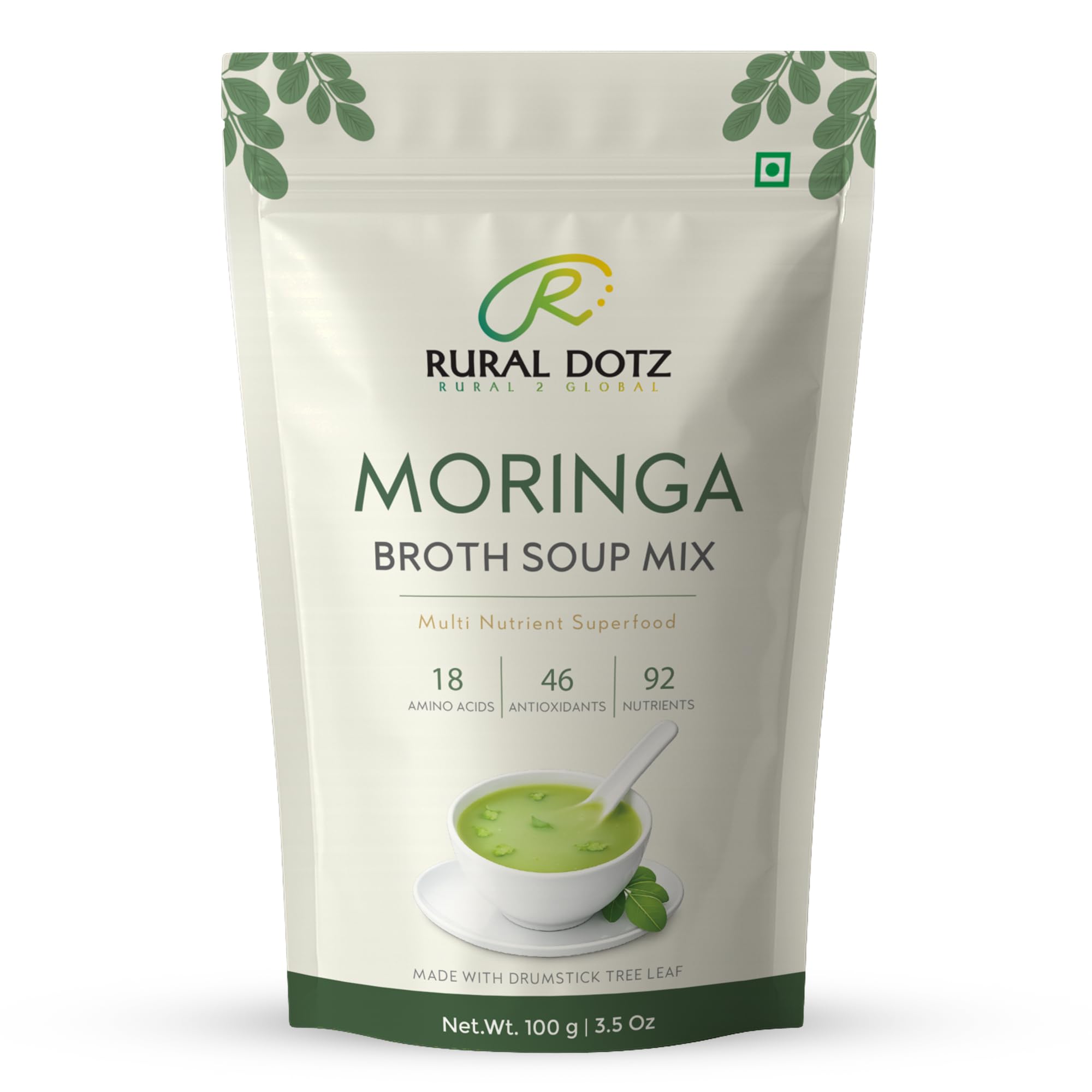 Rural Dotz Moringa Broth Soup Mix (100g) | Makes Up to 33 Cups | Instant Moringa soup | Murungai Keerai Powder | Drumstick Leaves | No Preservatives | Simply Add Hot Water-image-2