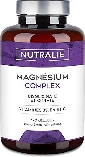 Visuel du produit : Magnésium Bisglycinate + Citrate - 2145mg - Vitamine B5 B6 C - Fatigue - Citrate de Magnésium et Magnesium Bisglycinate - 120 Gélules Végétalien Nutralie