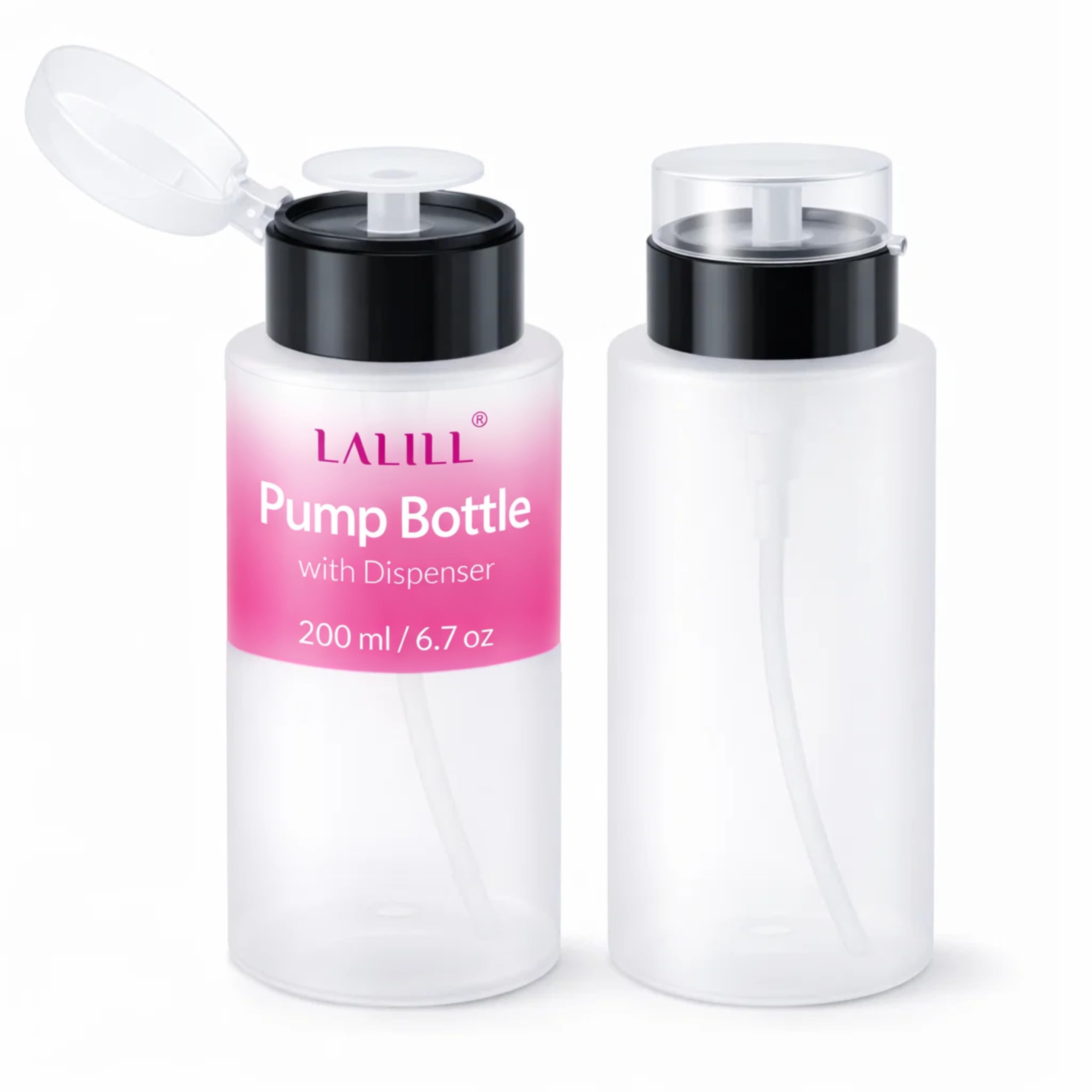 LALILL 2 Piece Dispenser Pump Dispenser - Pump Bottle Set for Liquids - Nail Polish Remover, Manicure Remover - 200 ml White
