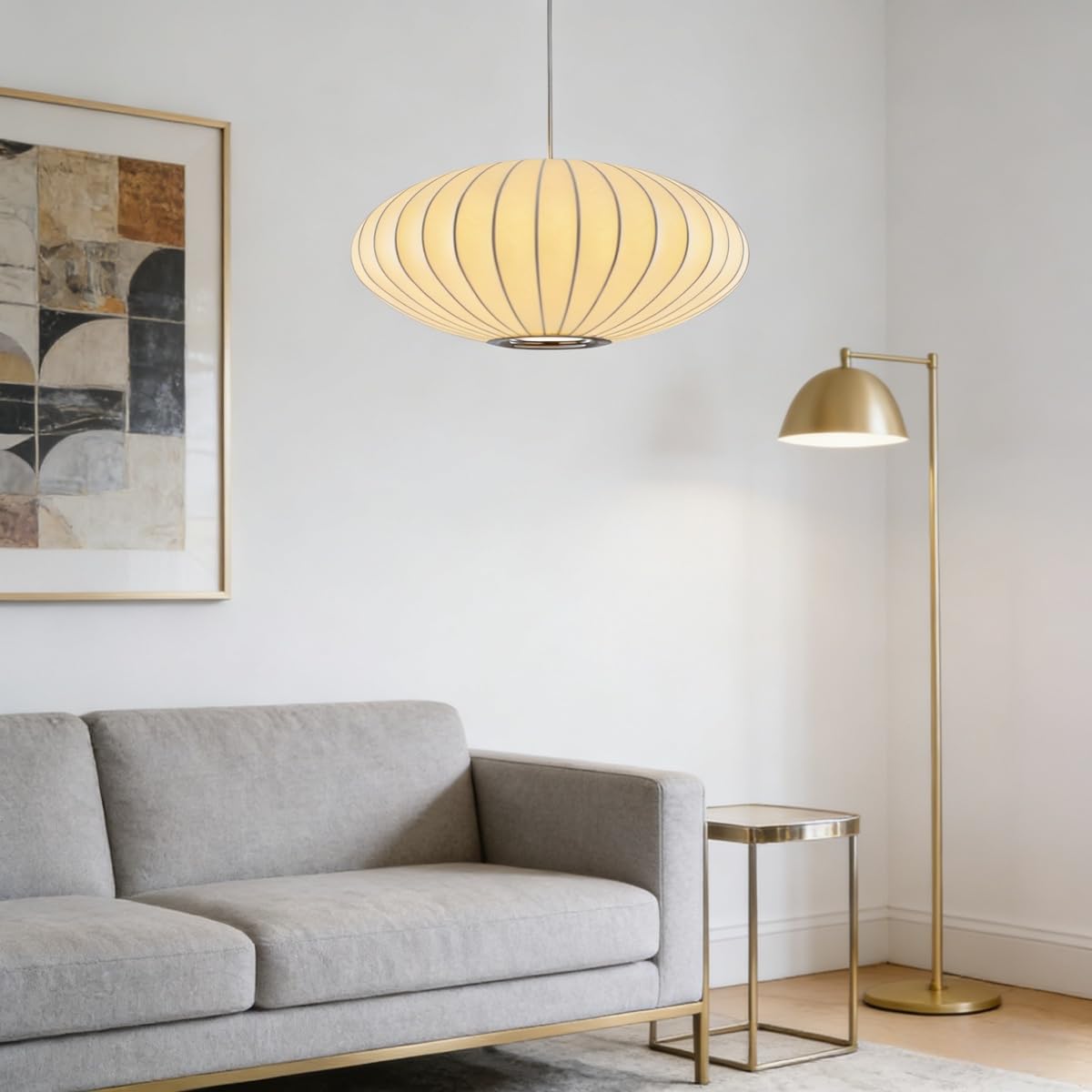 Lampenschirm hängelampe,40cm Wabi Sabi Boho Pendelleuchte | Weiße Imitation Seide lampenschirm,Laterne japandi lampe,Für Wohnzimmer Esszimmer Schlafzimmer Und Flur