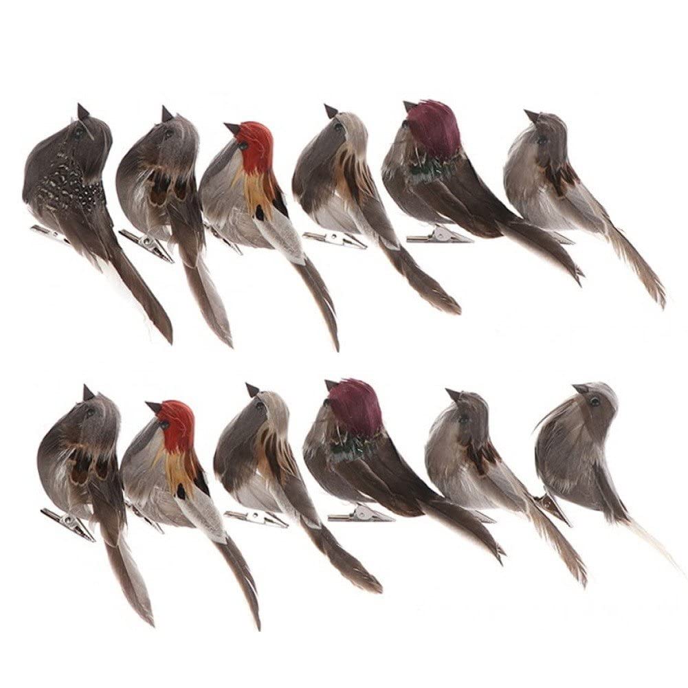 Stakee 6Pcs Colorful Artificial Birds Simulation Sparrow Ornaments Fake Foam Birds Retro Bird Figurines Clip On Birds Ornament