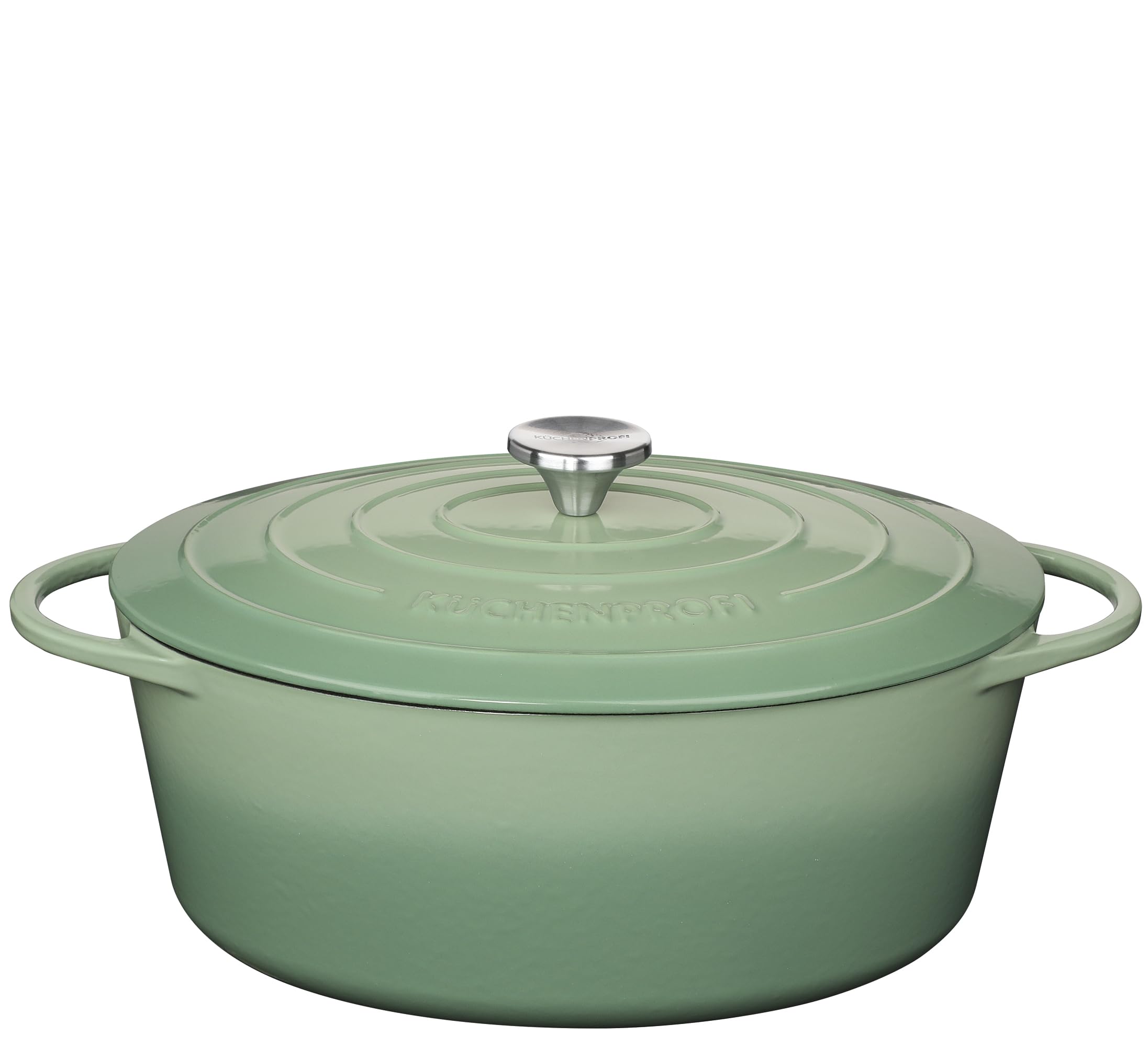 KÜCHENPROFI Gusseisen Bräter oval mit Deckel, 33 cm, emailliert, Jade | Bratentopf, emailliertes Gusseisen, für alle Herdarten, induktionsgeeignet, für Grillgeräte, hitzebeständig, pflegeleicht