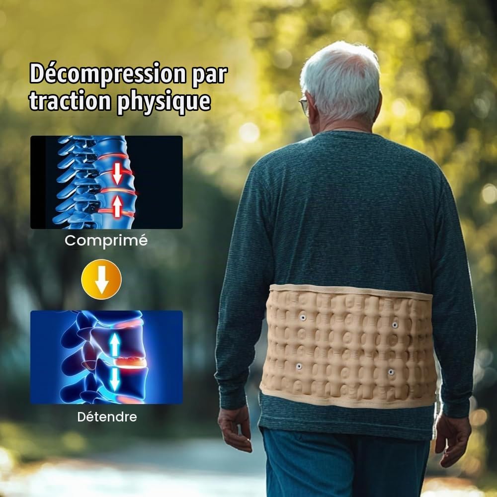 NEWFUN Ceinture Lombaire Avec pompe à air électrique，Ceintures Lombaires，Ceinture gonflable, dispositif de traction, pour le soulagement des douleurs musculaires du dos et la prévention des blessures