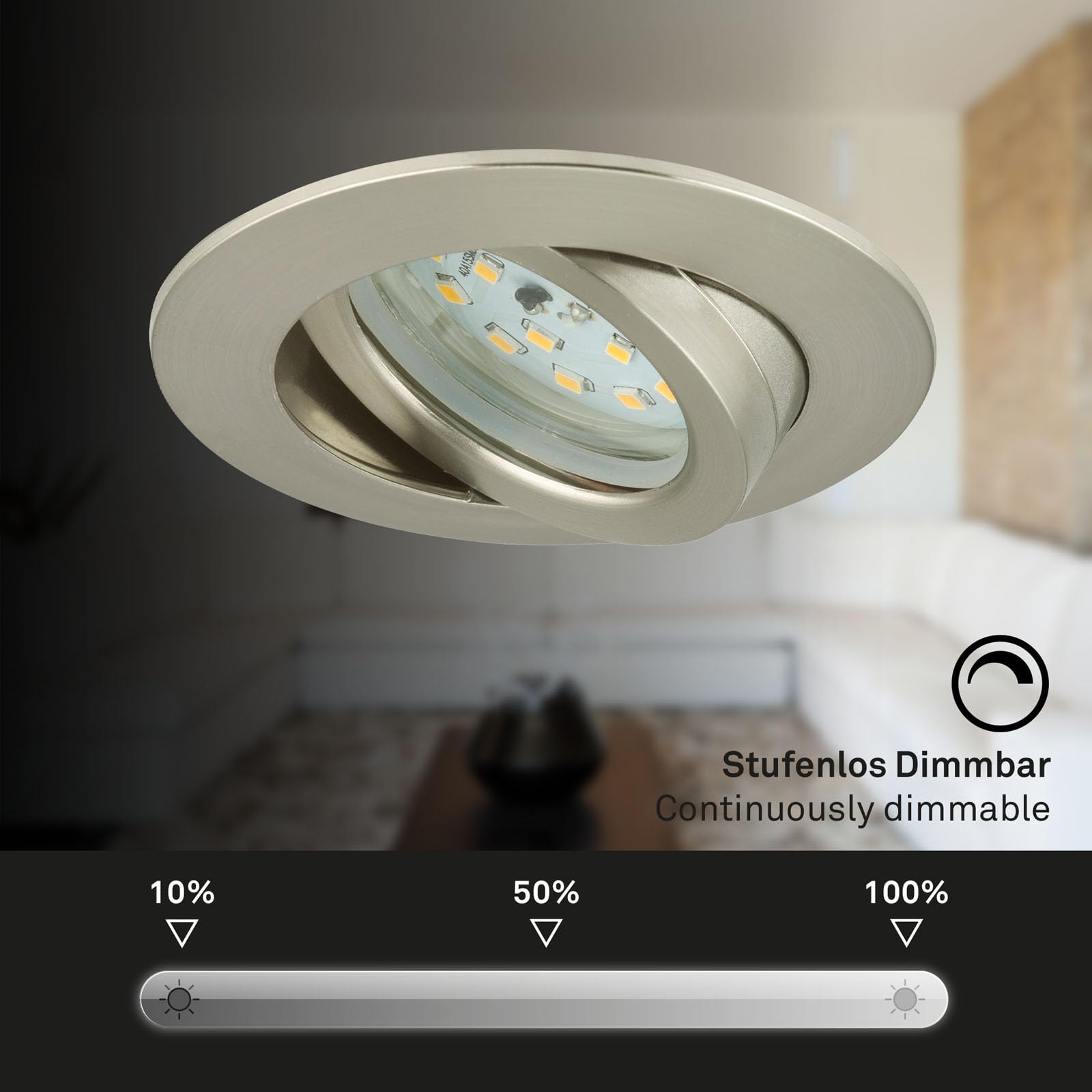 BRILONER Set 3 Faretti Da Soffitto LED Orientabili E Dimmerabili, GU10 5.5W 460lm, Luce Calda 3000K, Nichel Opaco, IP23