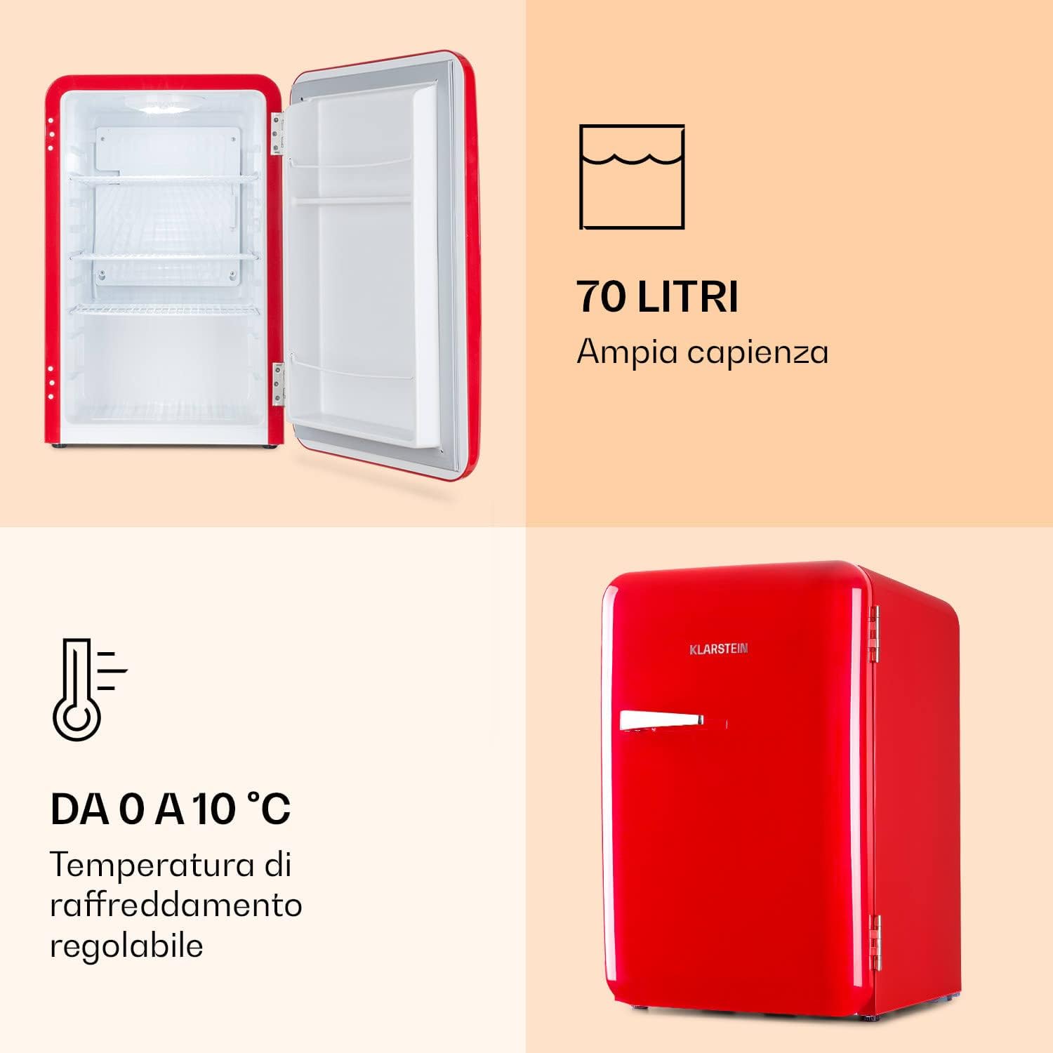 KLARSTEIN Mini Frigo, Frigo Portatile, Frigorifero Piccolo da Ufficio, Mini Frigo da Camera con Sbrinamento Manuale, Design Vintage, Frigorifero da Campeggio Silenzioso, Mini Frigo Bar 0-10°C, 48L KLARSTEIN Mini Frigo, Frigo Portatile, Frigorifero Piccolo da Ufficio, Mini Frigo da Camera con Sbrinamento Manuale, Design Vintage, Frigorifero da Campeggio Silenzioso, Mini Frigo Bar 0-10°C, 48L