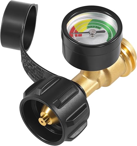 Propane Tank Gauge Level Indicator, for 5-40LB Propane Tank with QCC1/Type1 | Brass Propane Tank Gauge, Leak-proof, Universal for BBQ Gas Grill, RV Camper Accessories, Heater and More Appliances,1-pack