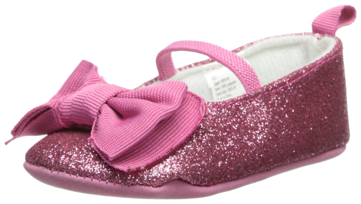 Little Me Baby-Girls Newborn Hot Pink Glitter Mary Janes with Bow, Pink, 0-6 Months