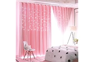 UNISTAR Pink Blackout Curtains for Girls Kids Bedroom with Star Cutout